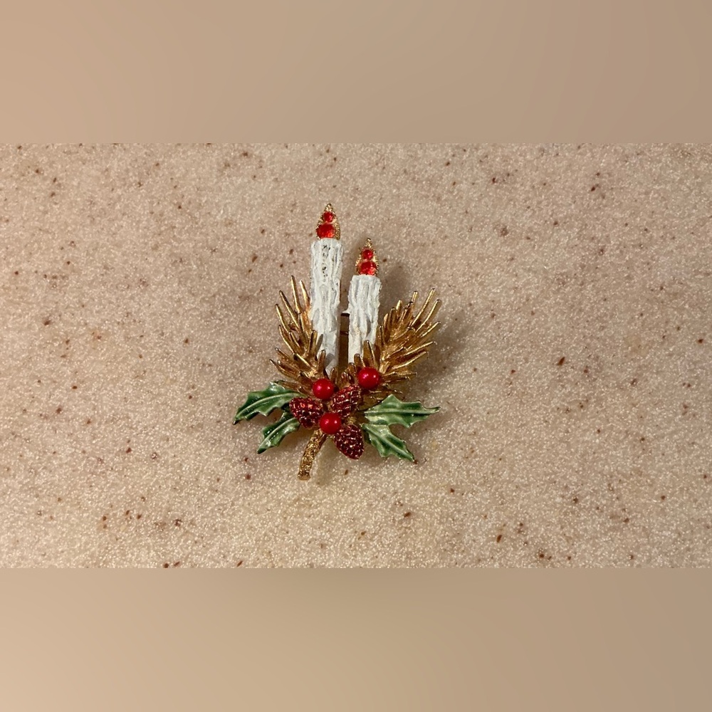 Holiday Candle and Holly Brooch